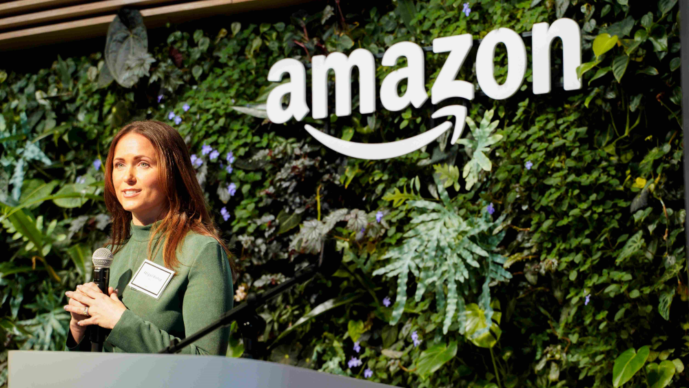 Head of External Relations for Scam Prevention at Amazon, Abigail Bishop, speaks to reception attendees.