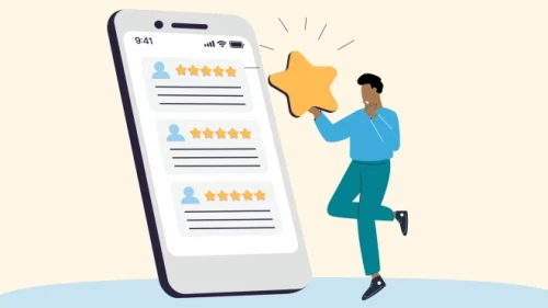 Illustration of online user reviews on smartphone to showcase trustworthy reviews concept