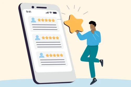 Illustration of online user reviews on smartphone to showcase trustworthy reviews concept